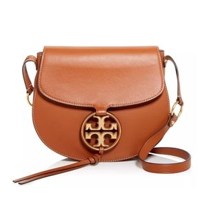 NWT Tory Burch MILLER METAL SADDLEBAG in Aged Camello Leather-$398